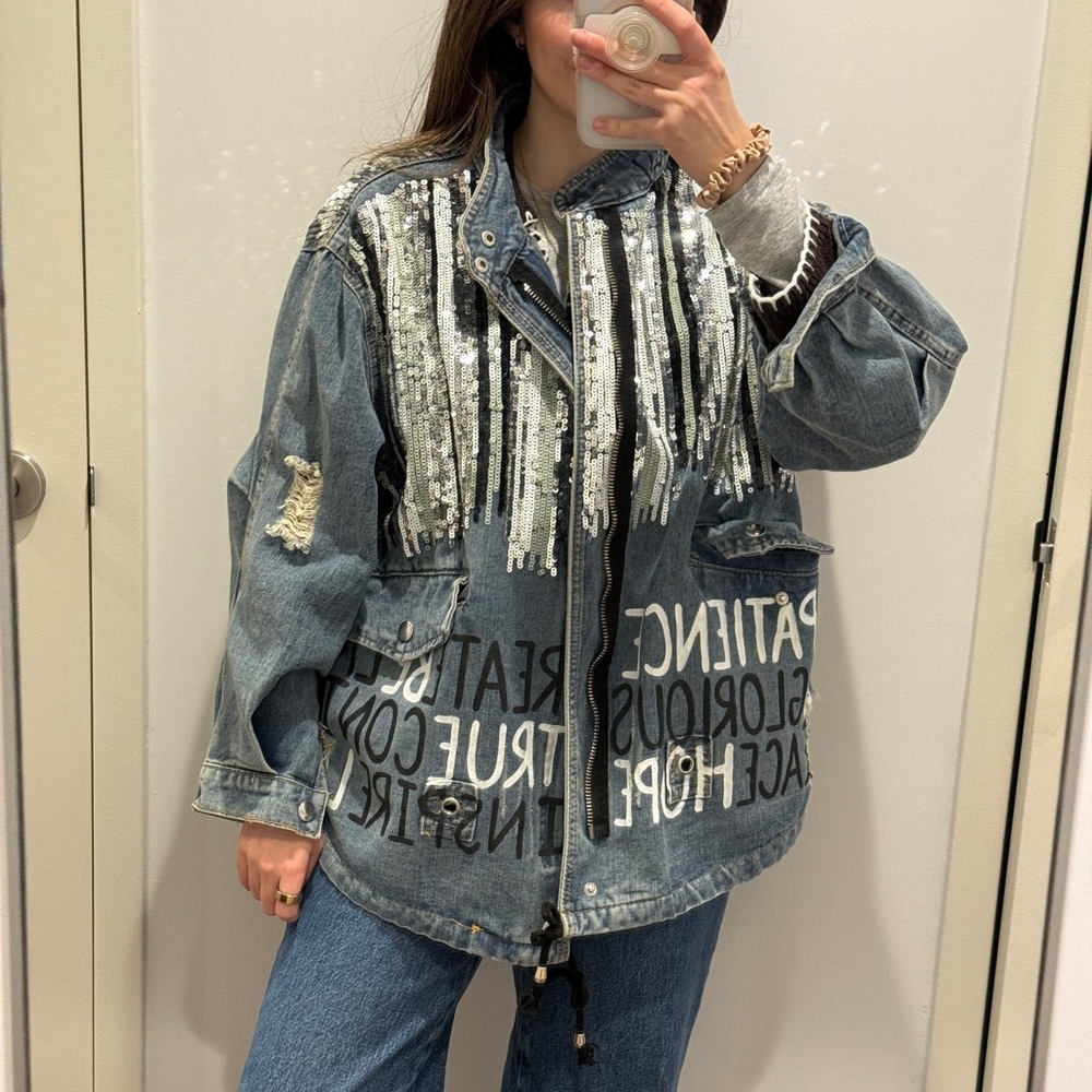 Stylish Sequin Denim Jacket Wren Glory